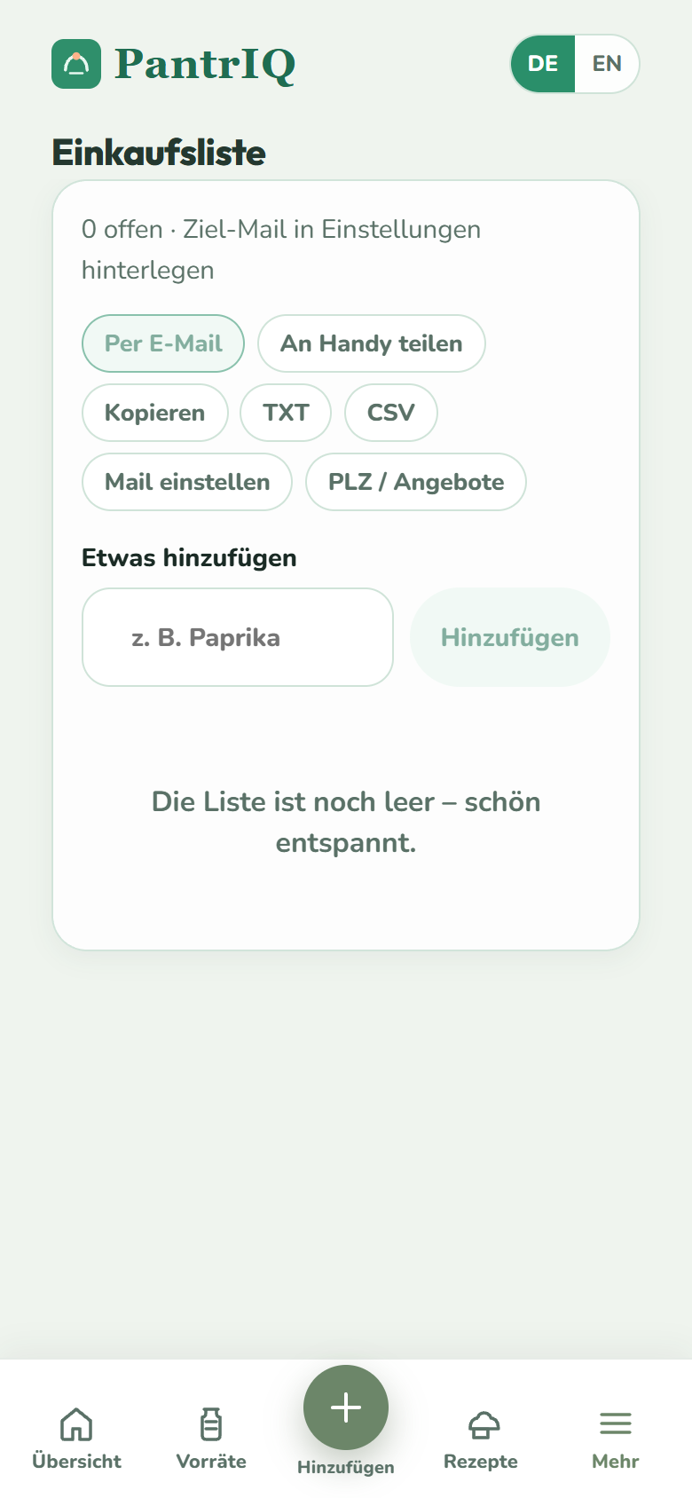 Screenshot: Einkaufsliste
